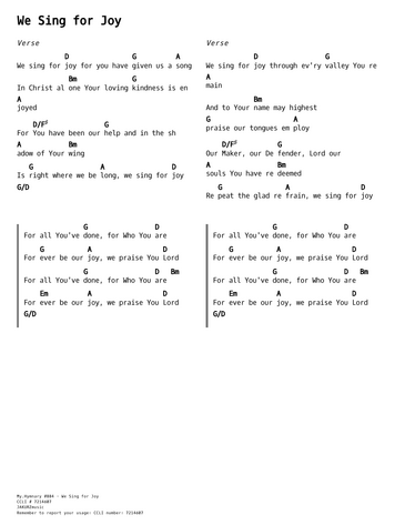 Score for ”We Sing for Joy”