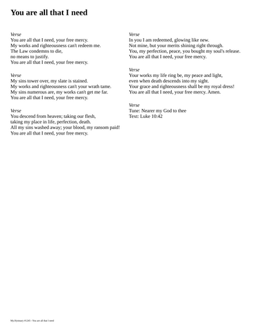 Score for ”You are all that I need”