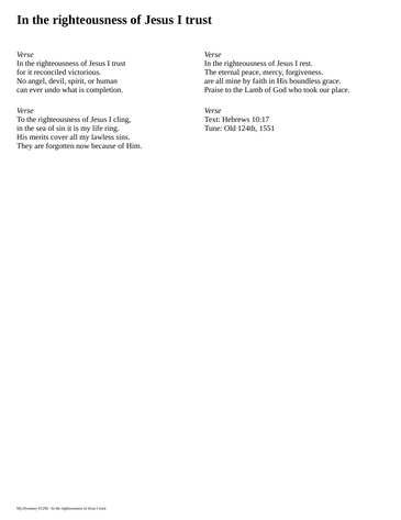 Score for ”In the righteousness of Jesus I trust”