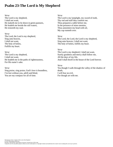 Score for ”Psalm 23-The Lord is My Shepherd”