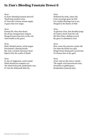 Score for ”In Zion's Bleeding Fountain Drown'd”