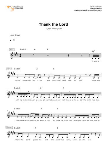 Score for ”Thank the Lord ”