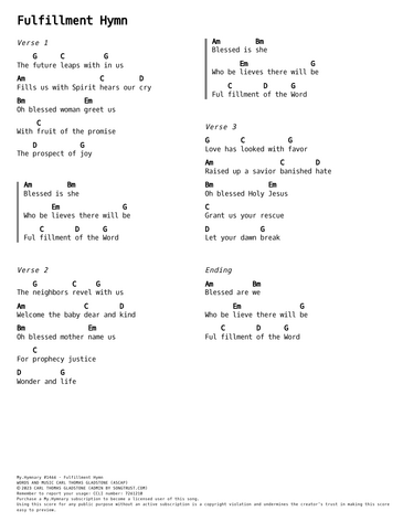 Score for ”Fulfillment Hymn”