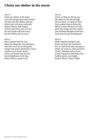 Score for ”Christ our shelter in the storm”
