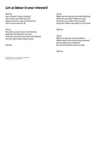 Score for ”Let us labour in your vineyard”